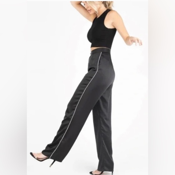 KITTENISH Black Satin Trousers with Pearl Strand “Racing Stripes” - Picture 8 of 8